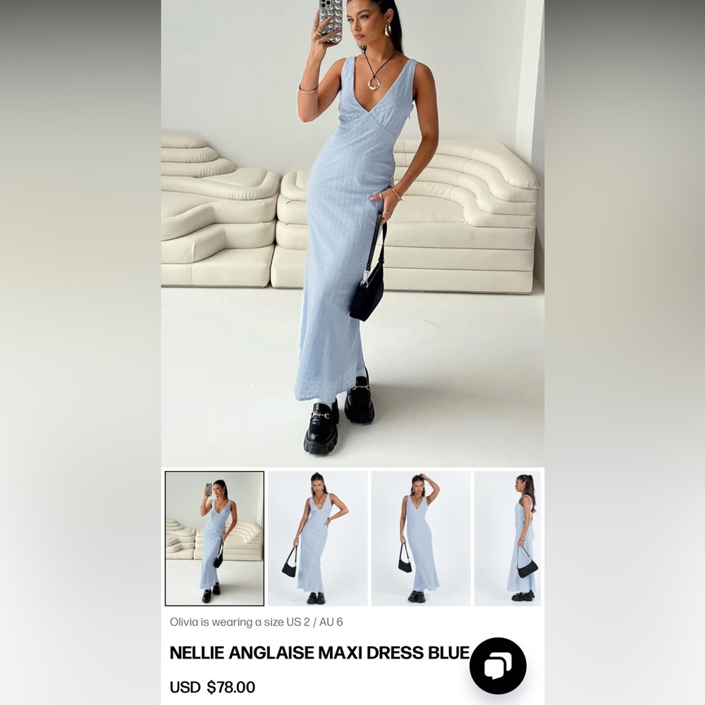 Princess Polly NELLIE ANGLAISE MAXI DRESS BLUE size 2